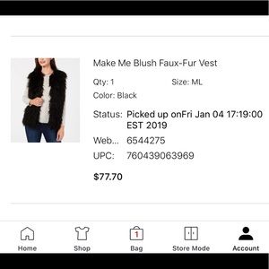 Faux Fur Vest Size:M/L